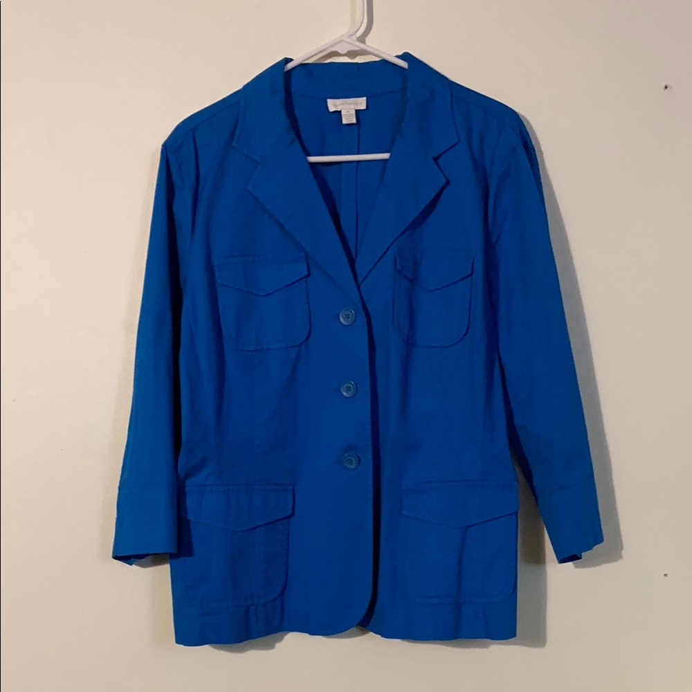 Charter Club Blue Blazer with Notched Lapel and Three-Quarter Sleeves